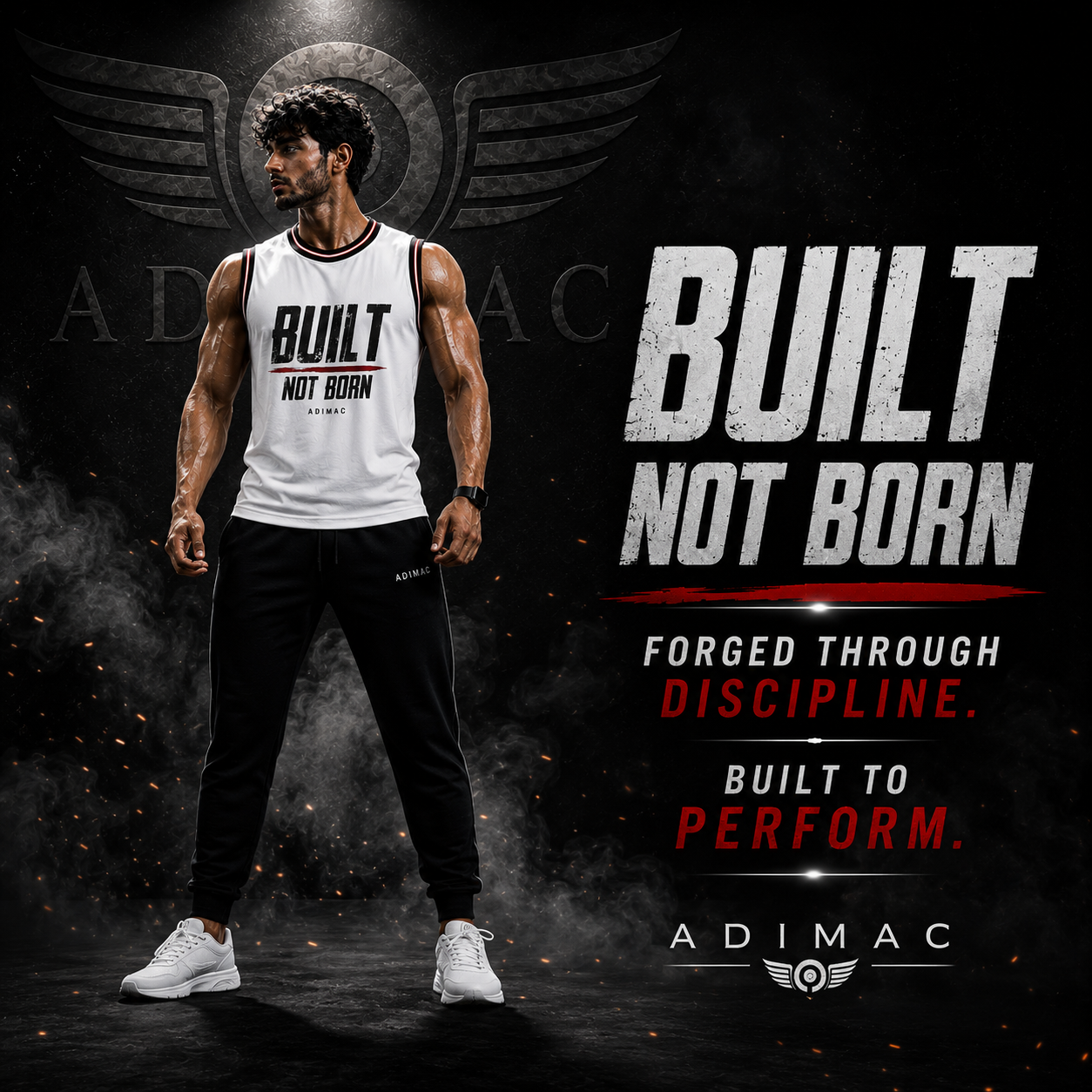 ADIMAC Built Not Born Men's Gym Tank Top | Premium Dot Knit Polyester Sleeveless Workout Vest | Quick Dry Athletic Fit