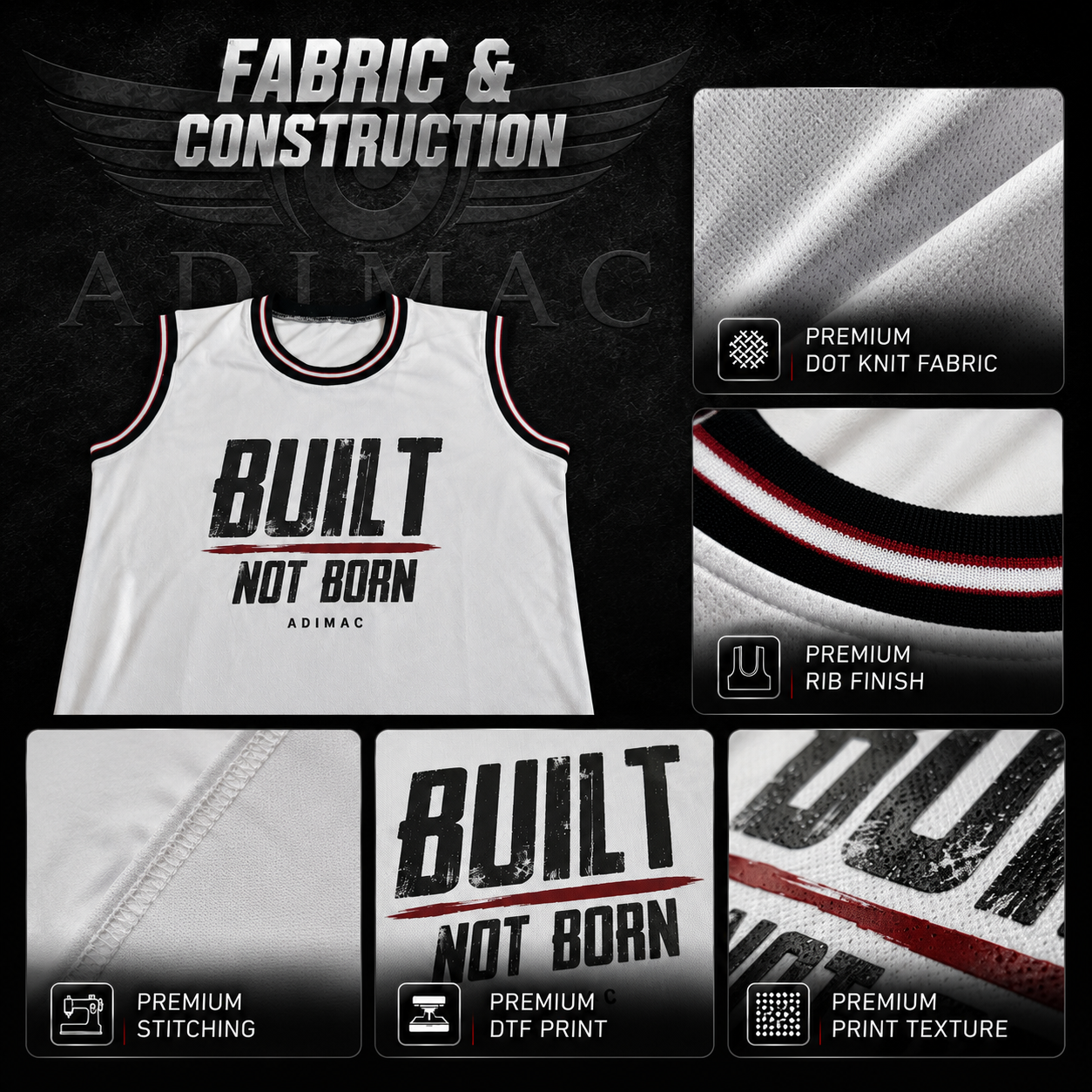 ADIMAC Built Not Born Men's Gym Tank Top | Premium Dot Knit Polyester Sleeveless Workout Vest | Quick Dry Athletic Fit
