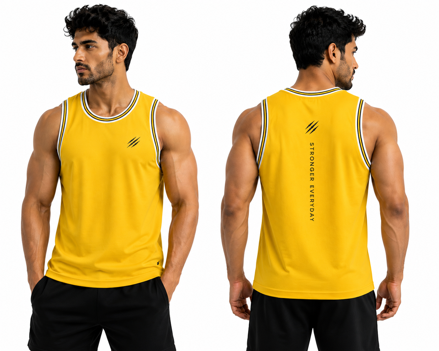 ADIMAC Stronger Everyday Men's Gym Vest | Premium Dot Knit Sleeveless Tank Top | Breathable Workout & Running Vest | Yellow