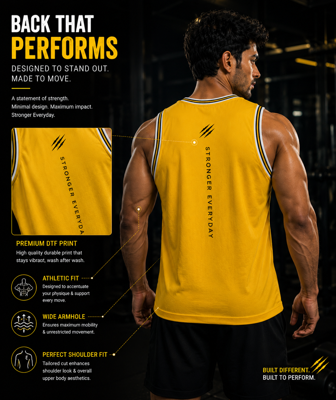 ADIMAC Stronger Everyday Men's Gym Vest | Premium Dot Knit Sleeveless Tank Top | Breathable Workout & Running Vest | Yellow