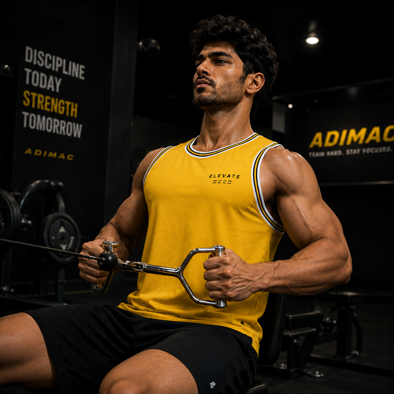ADIMAC Stronger Everyday Men's Gym Vest | Premium Dot Knit Sleeveless Tank Top for Workout, Running & Training | Yellow