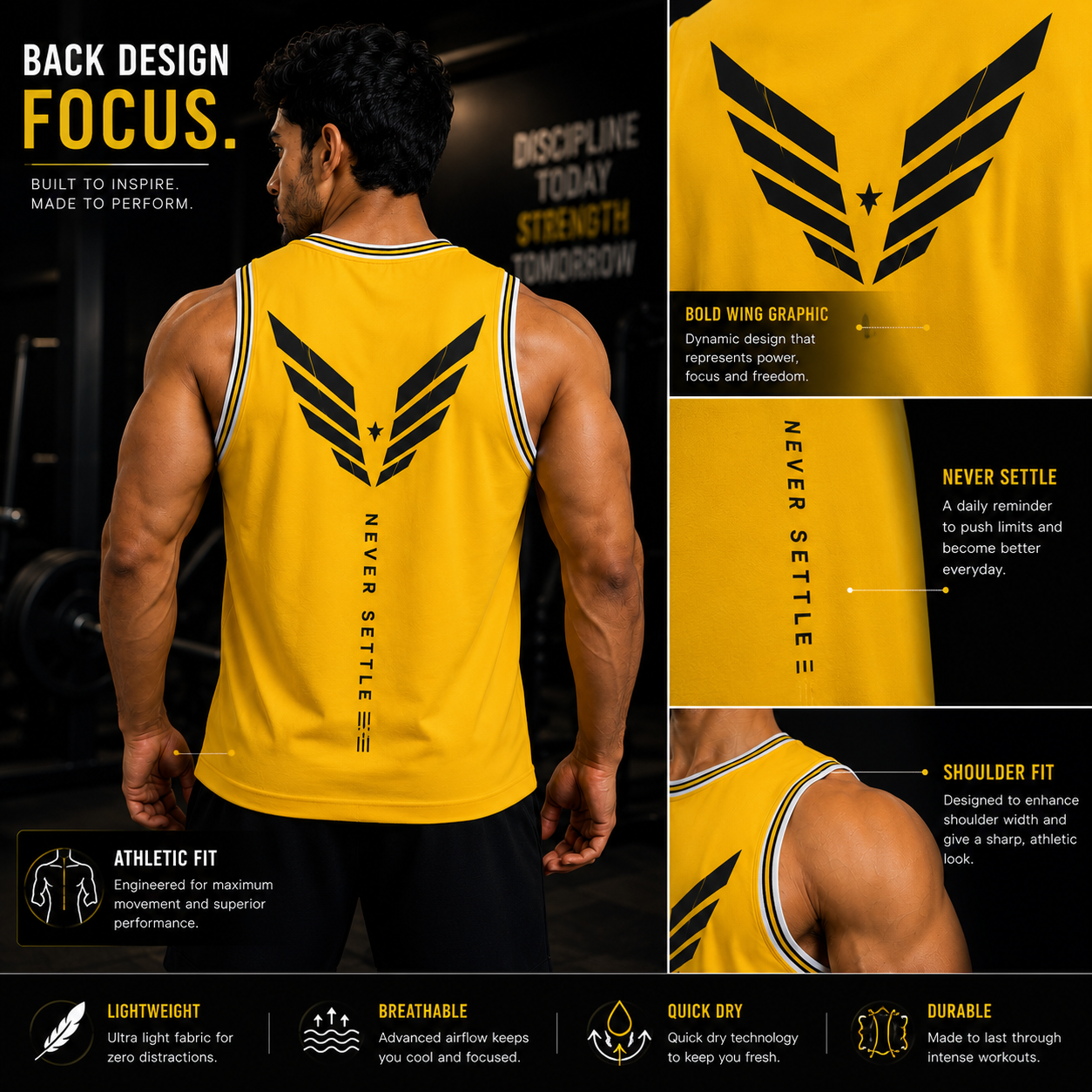 ADIMAC Stronger Everyday Men's Gym Vest | Premium Dot Knit Sleeveless Tank Top for Workout, Running & Training | Yellow