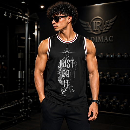 ADIMAC JUST DO IT Men's Premium Black Gym Tank Top | Sleeveless Workout Vest | Athletic Fit