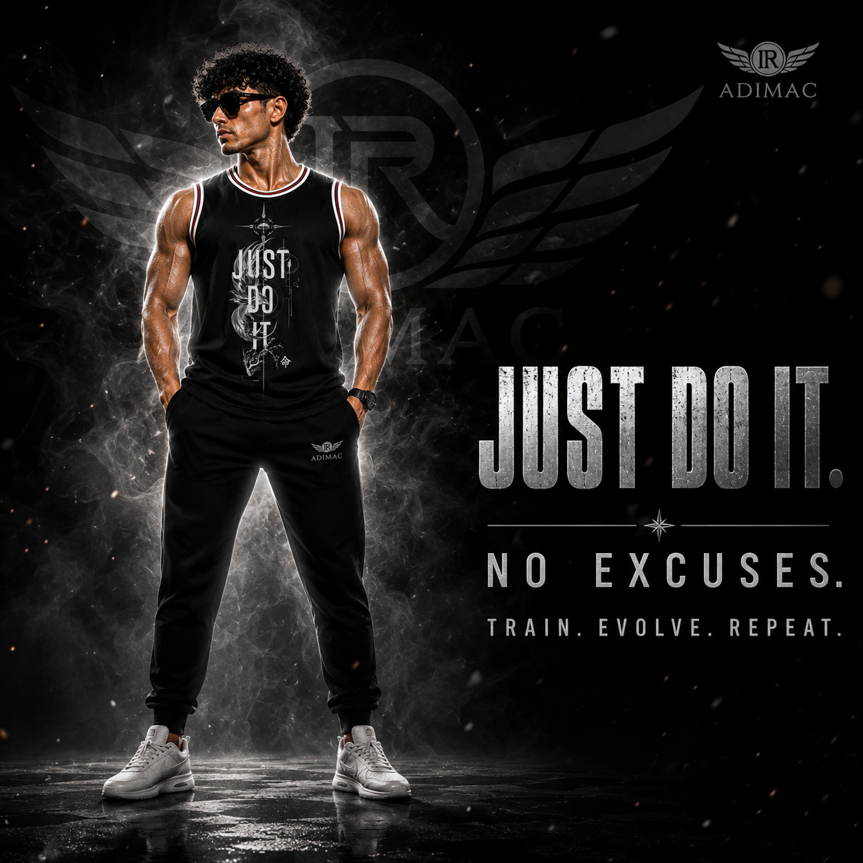 ADIMAC JUST DO IT Men's Premium Black Gym Tank Top | Sleeveless Workout Vest | Athletic Fit