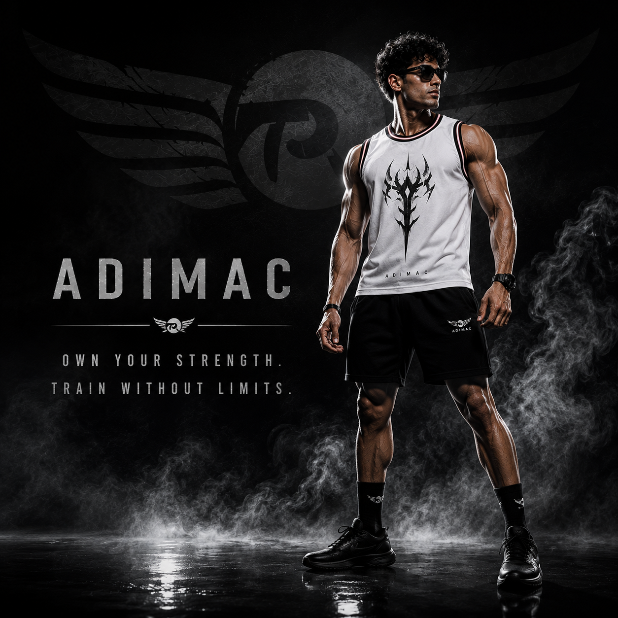 ADIMAC Men's Premium Knit Gym Tank Top | Tribal Graphic Sleeveless Vest | Athletic Workout Stringer | White