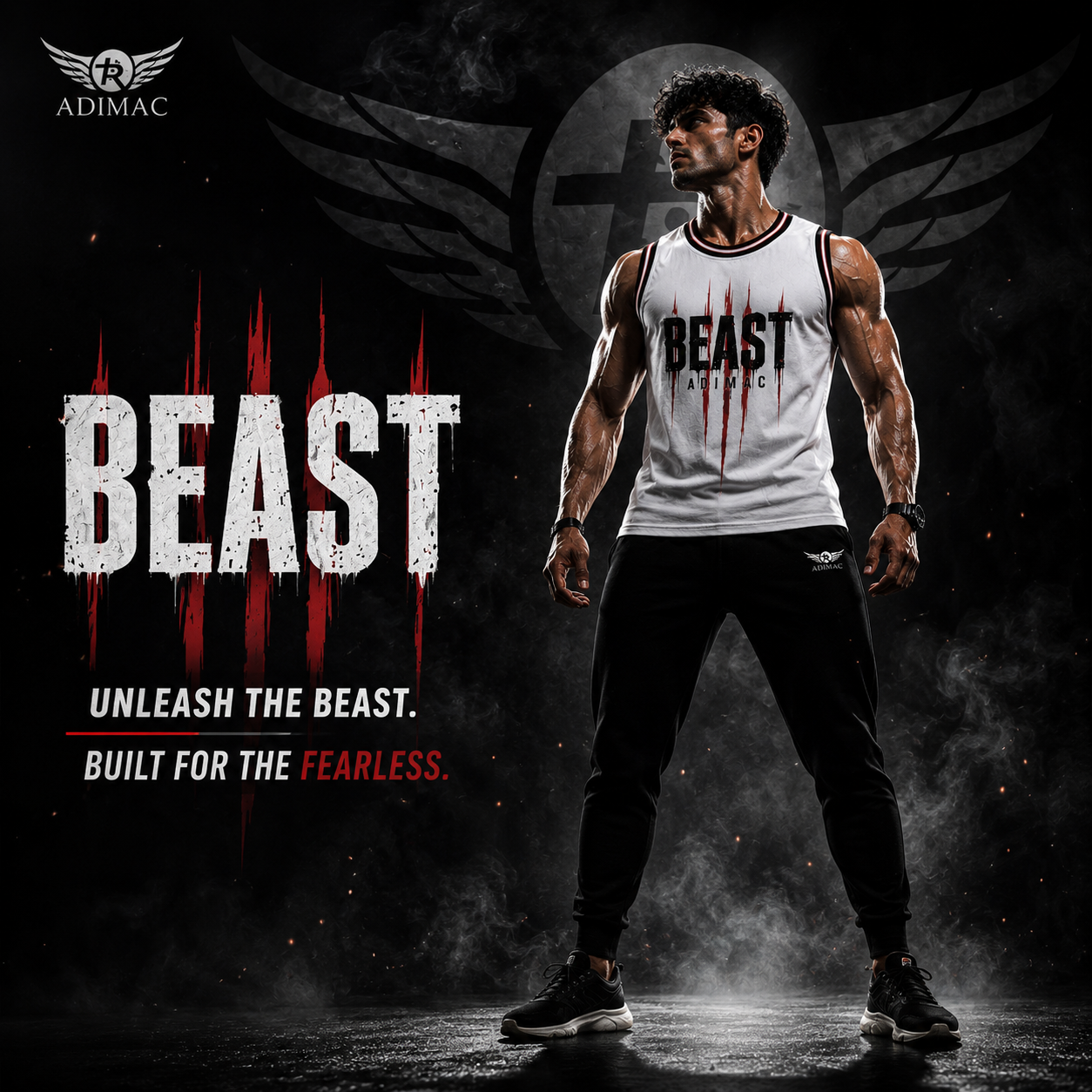 ADIMAC BEAST Men's Premium Gym Tank Top | White Sleeveless Workout Vest | Athletic Fit