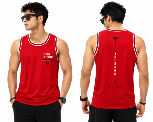 ADIMAC Inferno Born In Fire Printed Men's Gym Vest | Premium Dot Knit Sleeveless Tank Top for Workout, Running & Training