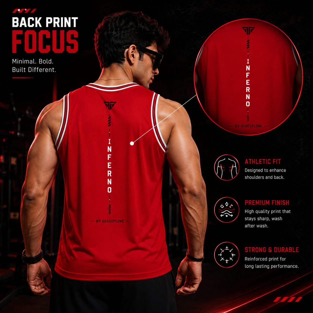 ADIMAC Inferno Born In Fire Printed Men's Gym Vest | Premium Dot Knit Sleeveless Tank Top for Workout, Running & Training