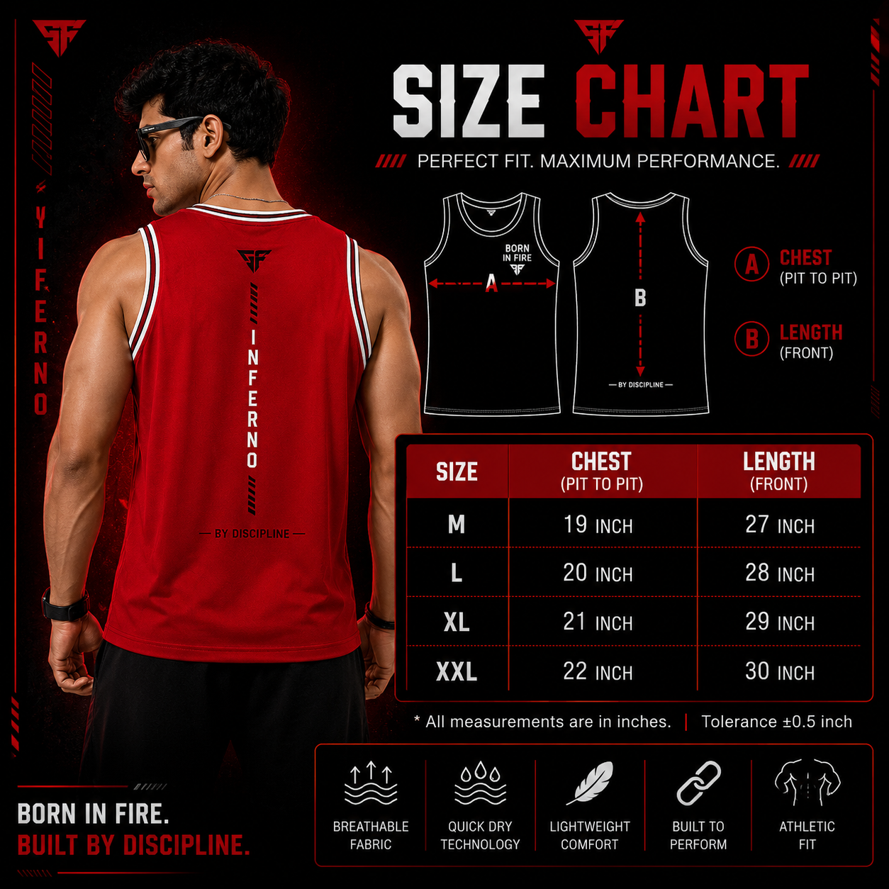 ADIMAC Inferno Born In Fire Printed Men's Gym Vest | Premium Dot Knit Sleeveless Tank Top for Workout, Running & Training