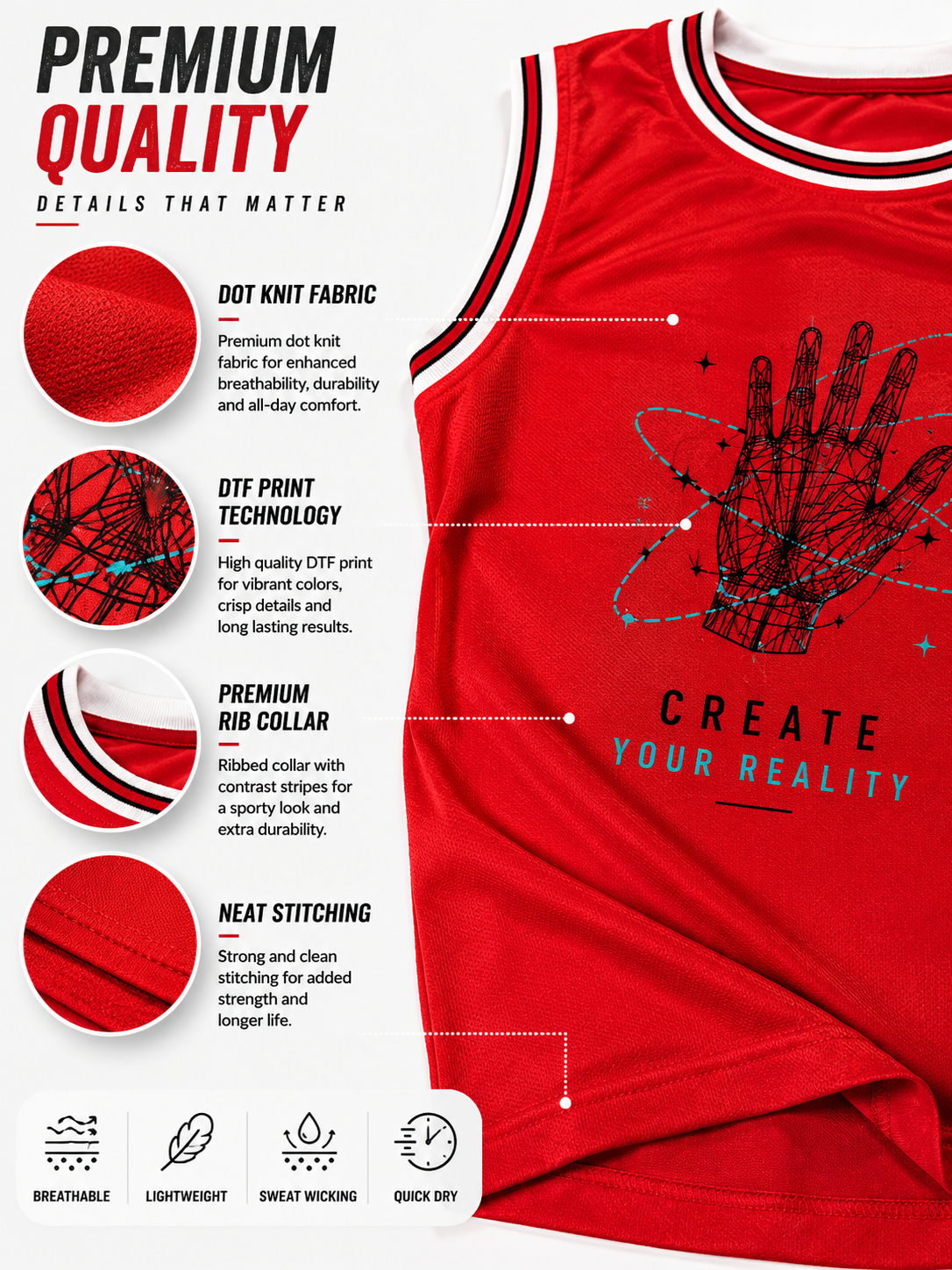 ADIMAC Create Your Reality DTF Printed Tank Top | Men's Premium Sleeveless Sports Vest