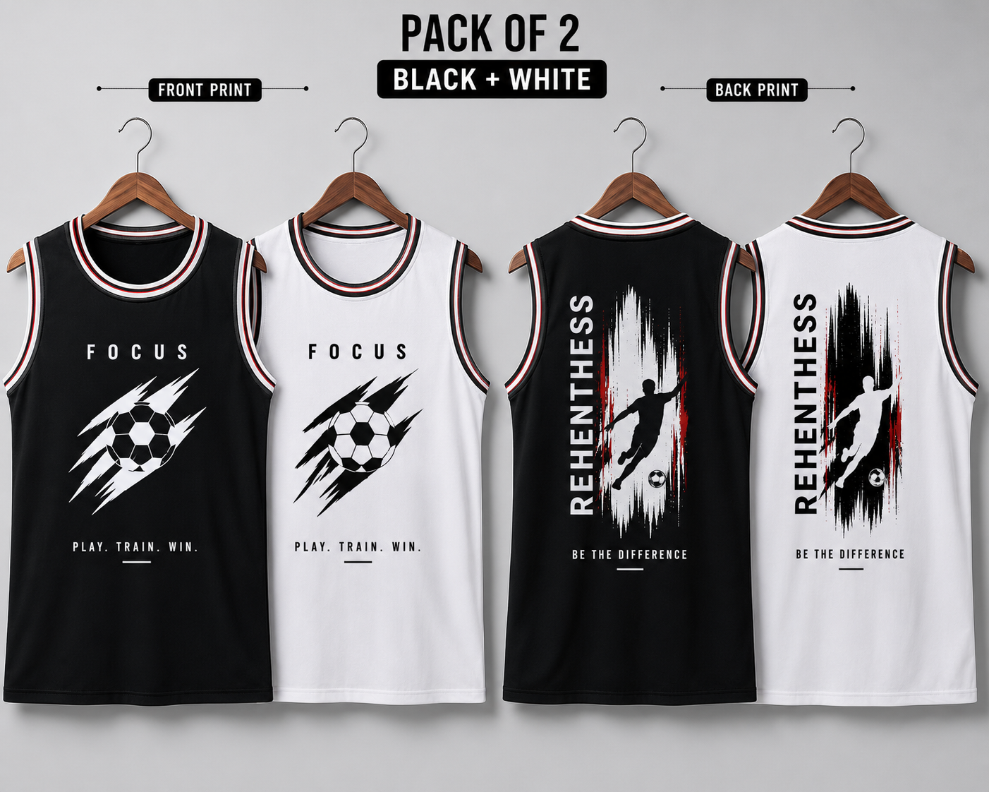 ADIMAC Men's Printed Sleeveless Sports Tank Top | Dot Knit Fabric | Gym Vest | Round Neck | Black & White | Pack of 2