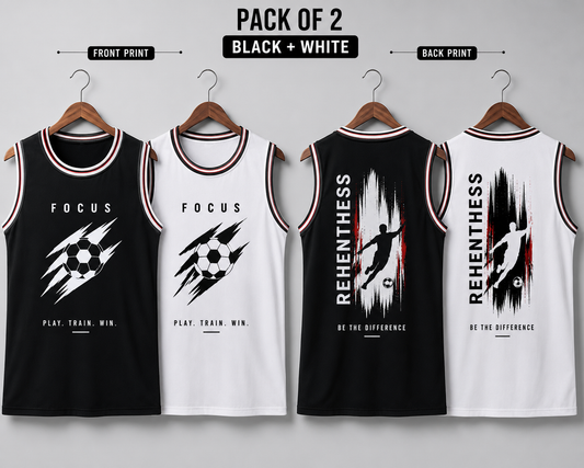 ADIMAC Men's Printed Sleeveless Sports Tank Top | Dot Knit Fabric | Gym Vest | Round Neck | Black & White | Pack of 2