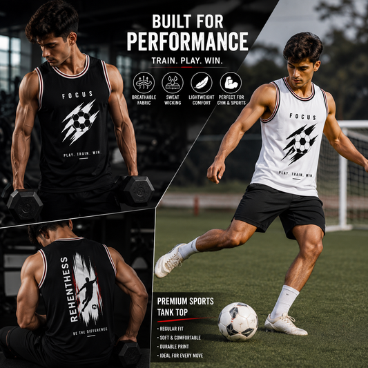 ADIMAC Men's Printed Sleeveless Sports Tank Top | Dot Knit Fabric | Gym Vest | Round Neck | Black & White | Pack of 2